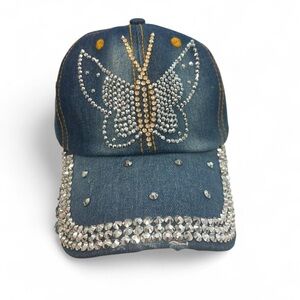 Rhinestone Various Denim Baseball Cap - Blue